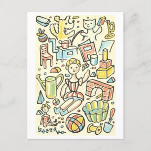 Carte Postale Illustration Vintage des jouets pour enfants