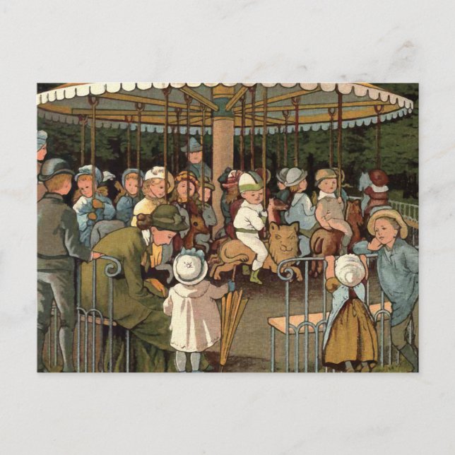 Carte Postale Illustration Vintage du carrousel (Devant)
