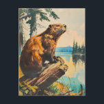 Carte Postale Illustration vintage du castor<br><div class="desc">Voyagez au coeur de la nature avec notre illustration vintage, mettant en vedette le Castor diligent au travail au bord du lac tranquille. Cette pièce classique capture l'esprit industrieux et le charme aquatique du castor sur fond d'eaux sereines. Adorez votre espace avec l'allure vintage de cet ingénieur du lac, symbole...</div>