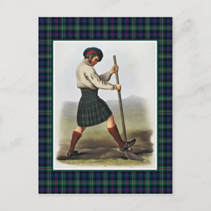 Carte Postale Illustration Vintage du Rose Clan Cadre Tartan