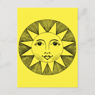 Carte Postale Illustration vintage du soleil souriant céleste
