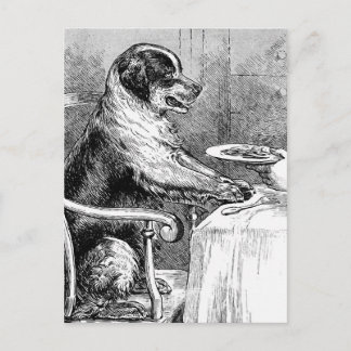 Carte Postale Illustration vintage d'un chien à l'heure du dîner