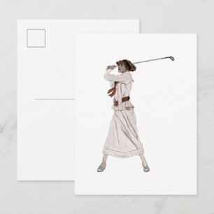 Carte Postale Illustration vintage femme jouant au golf