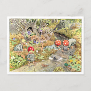 Carte Postale Illustration vintage Forêt Enfants Elsa Beskow