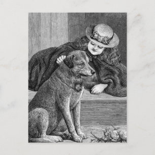 Carte Postale Illustration Vintage "Girl and Dog"