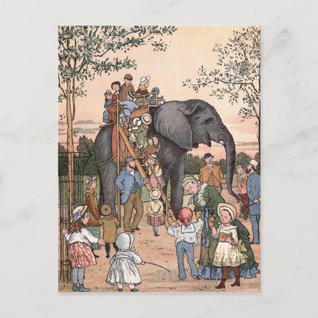 Carte Postale Illustration Vintage "Le Zoo" (Devant)