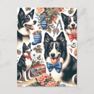 Carte Postale Illustration vintage mignonne de Border Collie
