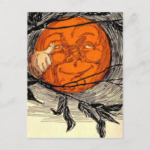 Carte Postale Illustration Vintage Orange Moon