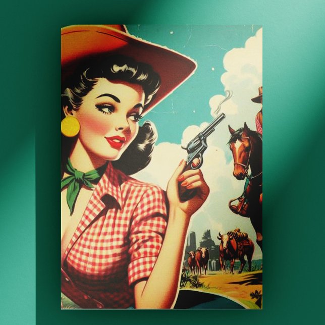 Carte Postale Illustration vintage Pulp Cowgirl (Créateur téléchargé)
