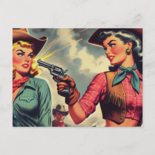 Carte Postale Illustration vintage Pulp Cowgirls
