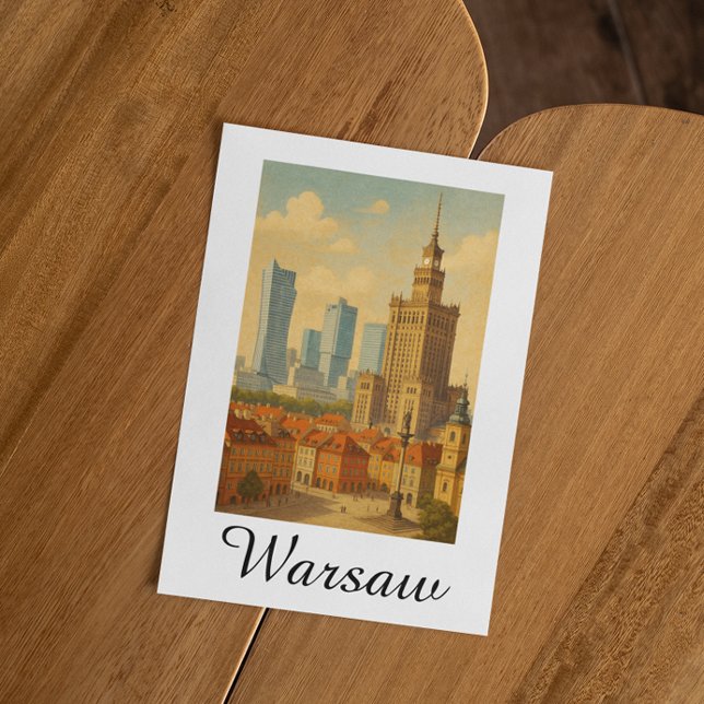 Carte Postale Illustration Vintage Skyline de Varsovie Pologne (Warsaw Poland Skyline Vintage Illustration Postcard)