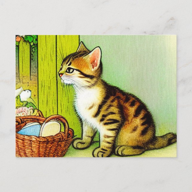 Carte Postale Illustration vintage Tabby Cat (Devant)