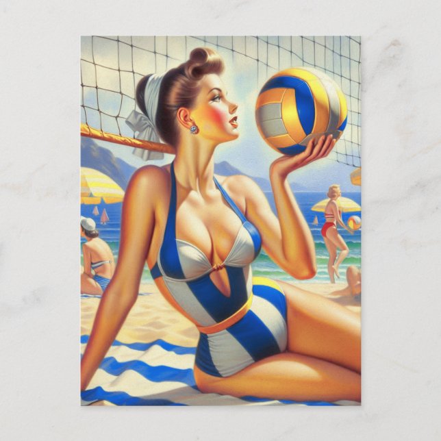 Carte Postale Illustration vintage Volley Girl (Devant)