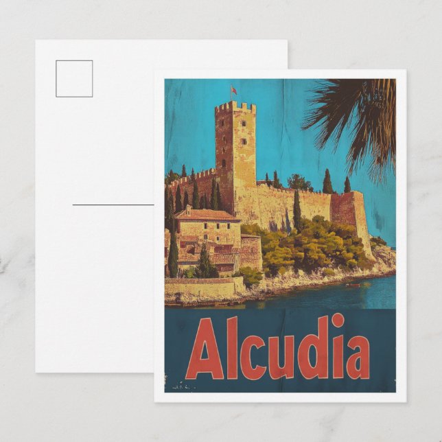Carte Postale Illustration Vintage voyage d'Alcudia Espagne (Devant / Derrière)