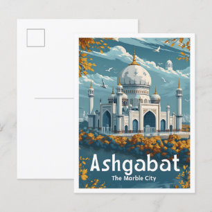 Carte Postale Illustration Vintage voyage d'Ashgabat Turkménista