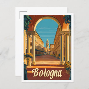 Carte Postale Illustration Vintage voyage de Bologne Italie