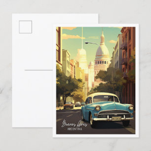 Carte Postale Illustration Vintage voyage de Buenos Aires Argent