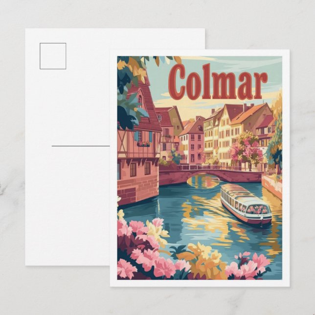 Carte Postale Illustration Vintage voyage de Colmar France (Devant / Derrière)