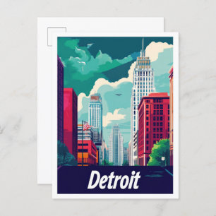 Carte Postale Illustration Vintage voyage de Detroit Michigan