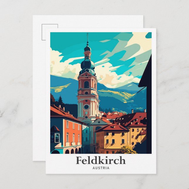 Carte Postale Illustration Vintage voyage de Feldkirch Autriche (Devant / Derrière)