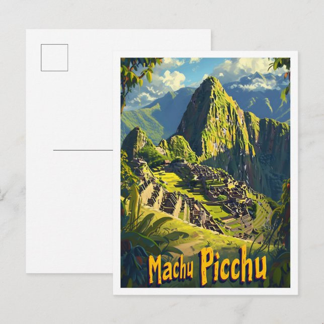Carte Postale Illustration Vintage voyage de Maccu Pichu Cusco P (Devant / Derrière)