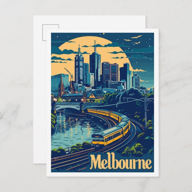 Carte Postale Illustration Vintage voyage de Melbourne Australie (Devant / Derrière)