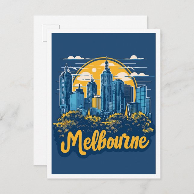 Carte Postale Illustration Vintage voyage de Melbourne Australie (Devant / Derrière)