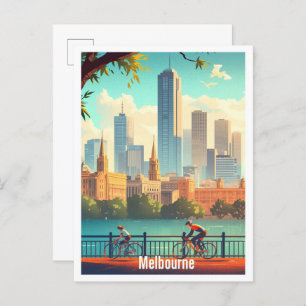 Carte Postale Illustration Vintage voyage de Melbourne Australie