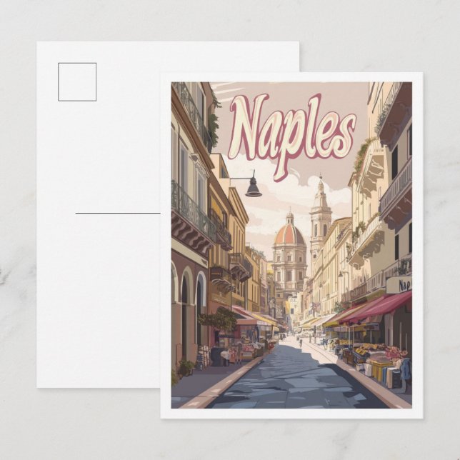 Carte Postale Illustration Vintage voyage de Naples Italie (Devant / Derrière)