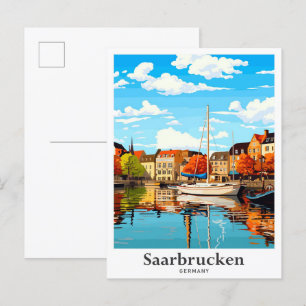 Carte Postale Illustration Vintage voyage de Saarbrucken Allemag