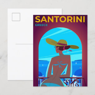 Carte Postale Illustration Vintage voyage de Santorin Grèce