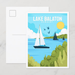 Carte Postale Illustration Vintage voyage du lac Balaton Hongrie