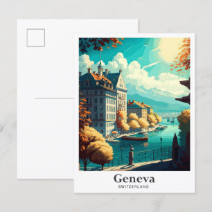 Carte Postale Illustration Vintage voyage Genève Suisse