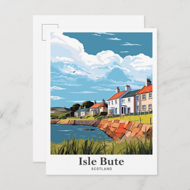 Carte Postale Illustration Vintage voyage Isle Bute Scotland (Devant / Derrière)