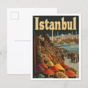 Carte Postale Illustration Vintage voyage Istanbul Turquie