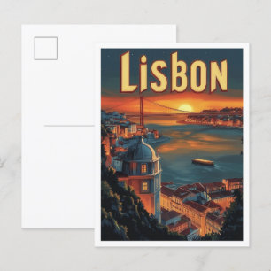 Carte Postale Illustration Vintage voyage Lisbonne Portugal