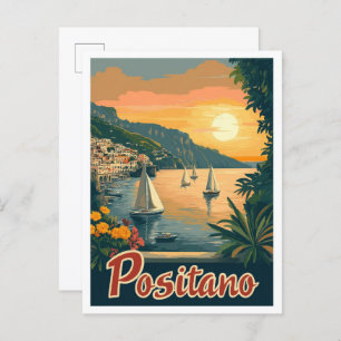 Carte Postale Illustration Vintage voyage Positano Italie