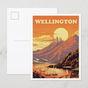 Carte Postale Illustration Vintage voyage Wellington Nouvelle-Zé