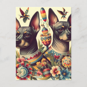 Carte Postale Illustration vintage Xoloitzcuintle