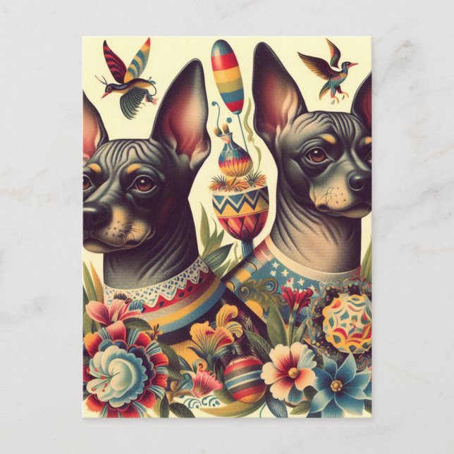 Carte Postale Illustration vintage Xoloitzcuintle (Devant)