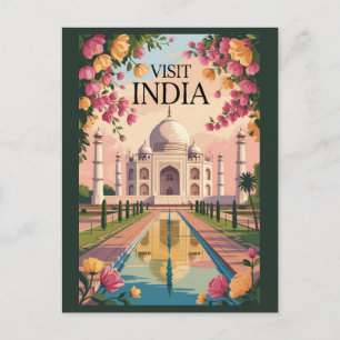 Carte Postale Illustration Voyage Art Vintage Inde Taj Mahal