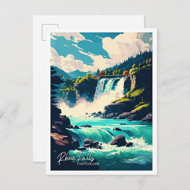 Carte Postale Illustration voyage de Rhin Falls Suisse (Devant / Derrière)