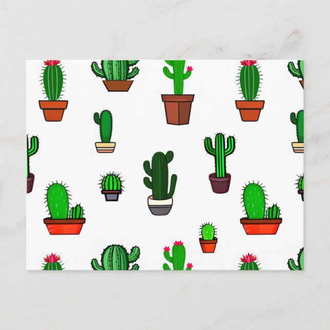 Carte Postale Illustrations de cactus mignons sur fond blanc (Devant)