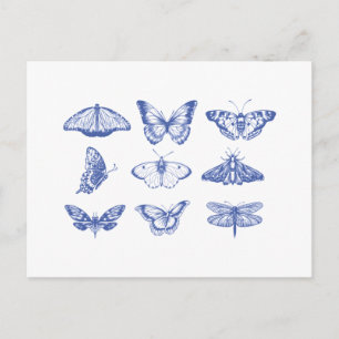 Carte Postale Illustrations de papillon vintage en bleu 
