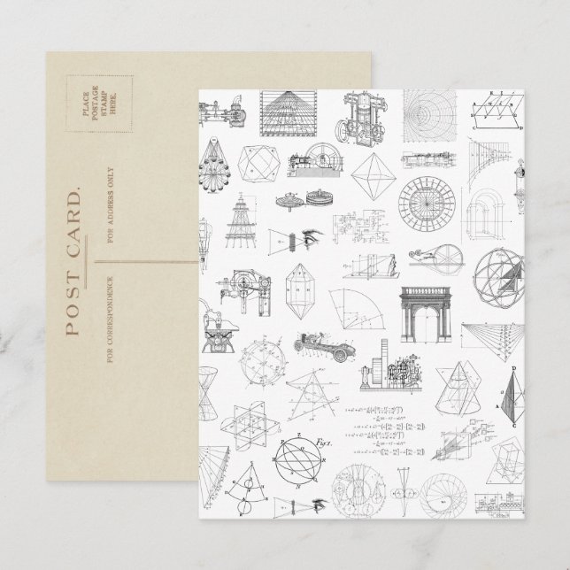 Carte Postale Illustrations scientifiques vintages Motif noir bl (Devant / Derrière)