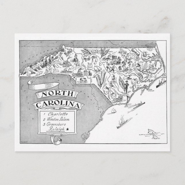 Carte postale illustrée de Caroline du Nord (Devant)