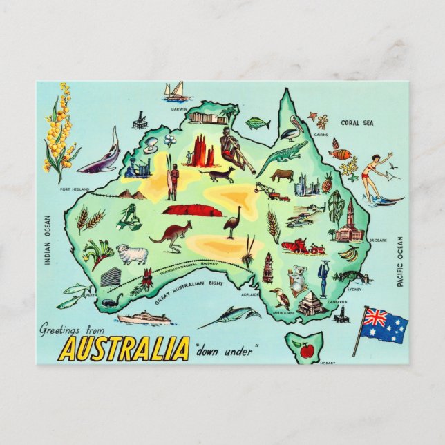 Carte postale illustrée de l'Australie (Devant)