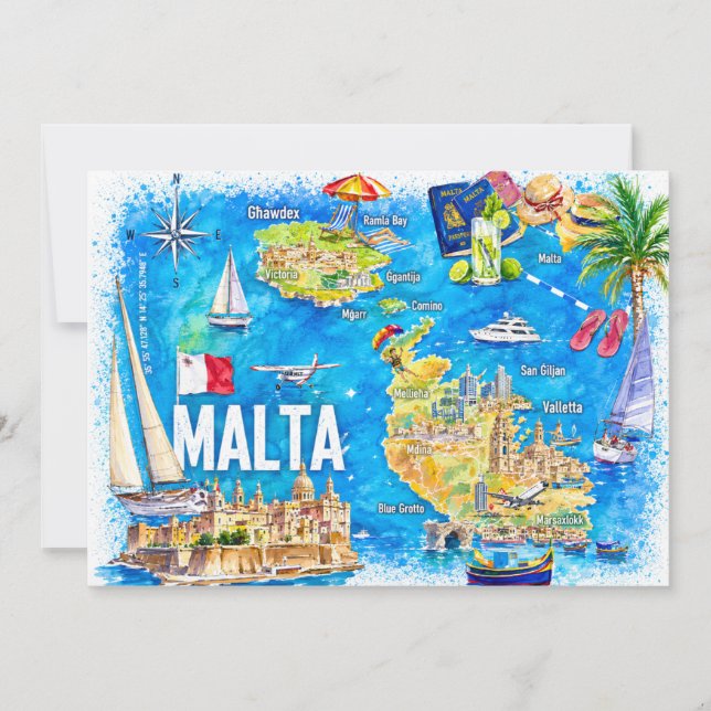 Carte postale illustrée de l'île de Malte (Devant)