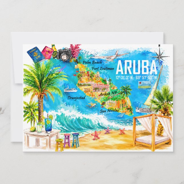 Carte postale illustrée de voyage d'Aruba dans les (Devant)