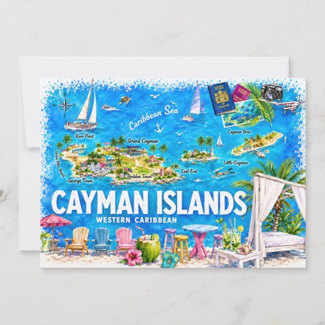 Carte postale illustrée des îles Caïmans (Devant)